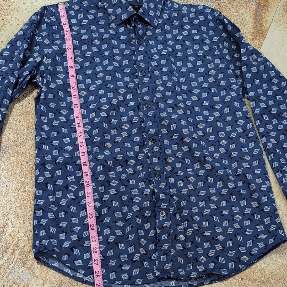Bugatchi Cotton Blue White Geometric Patterned Button Down Dress Shirt Size M - Picture 7 of 13